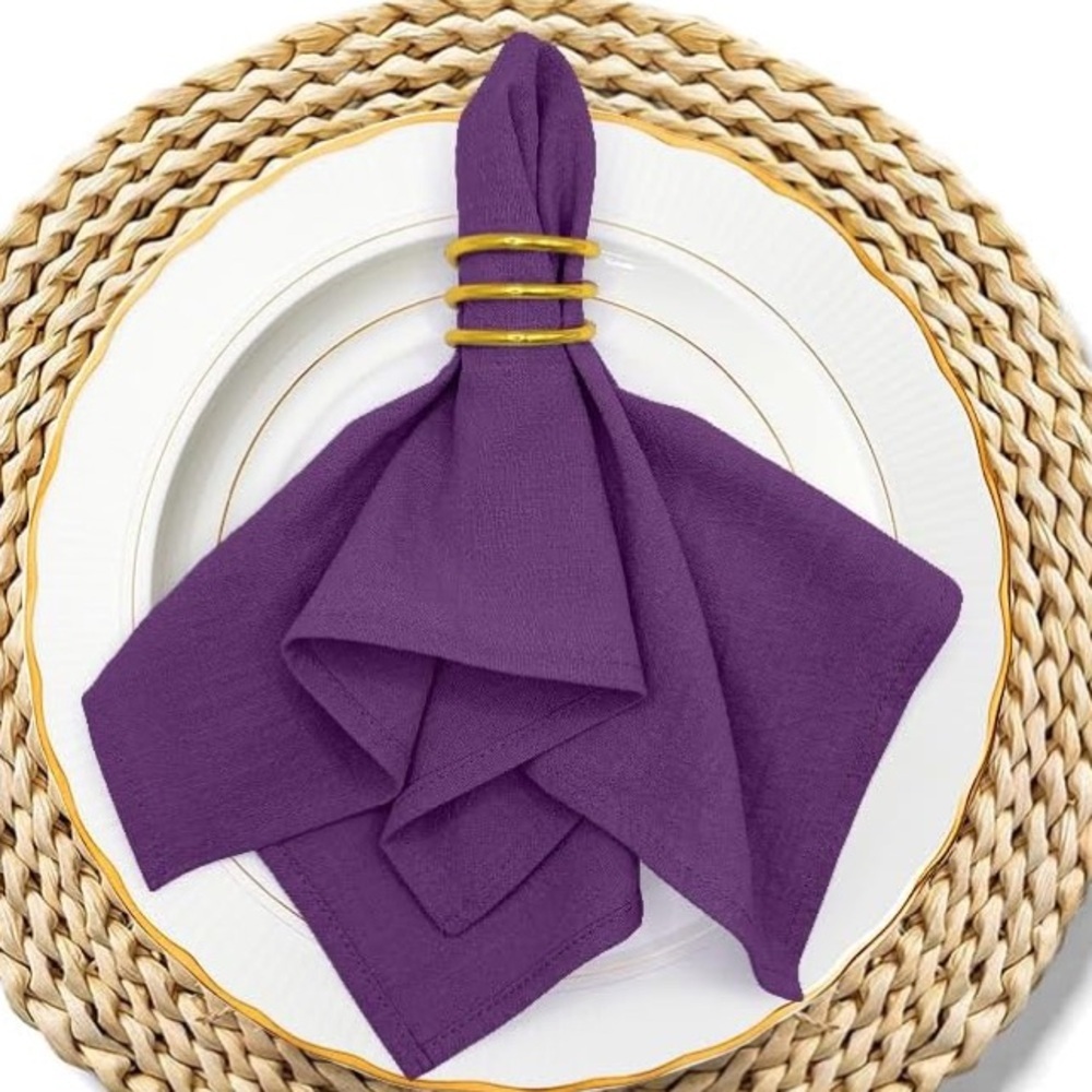 12 pcs - Purple Eggplant Napkins 20” x 20” Cotton and Satin Napkins